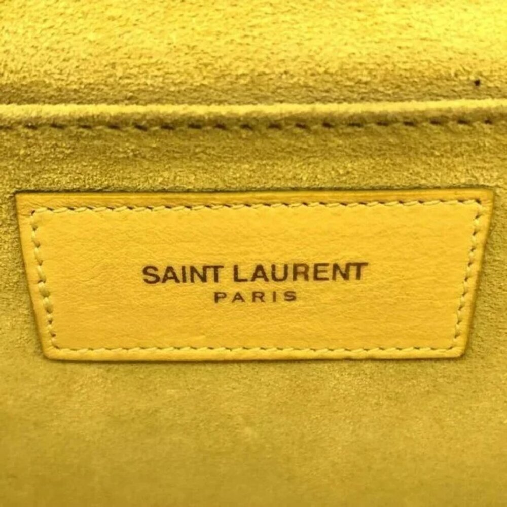 100% Authentic SAINT LAURENT PARIS Yellow Gold Leather Clutch Bag 500-11524 - Picture 11 of 12